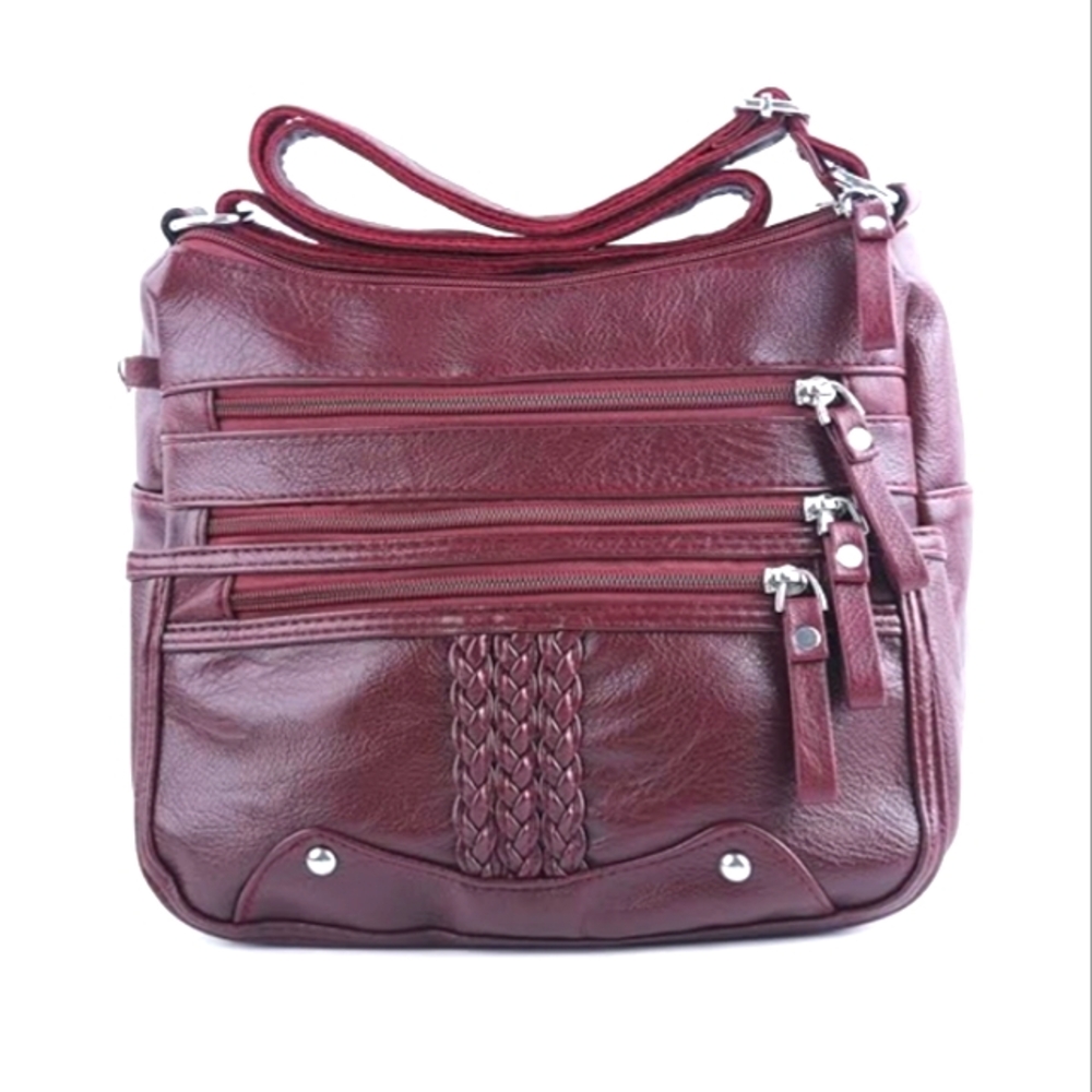 10 Pocket Crossbody Purse Ladies Soft PU Leather Shoulder bag Red